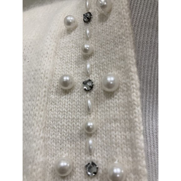 Eugenia by Angenie Winter White Open Cardigan SZ XL 40% Angora Embellished - Picture 3 of 16